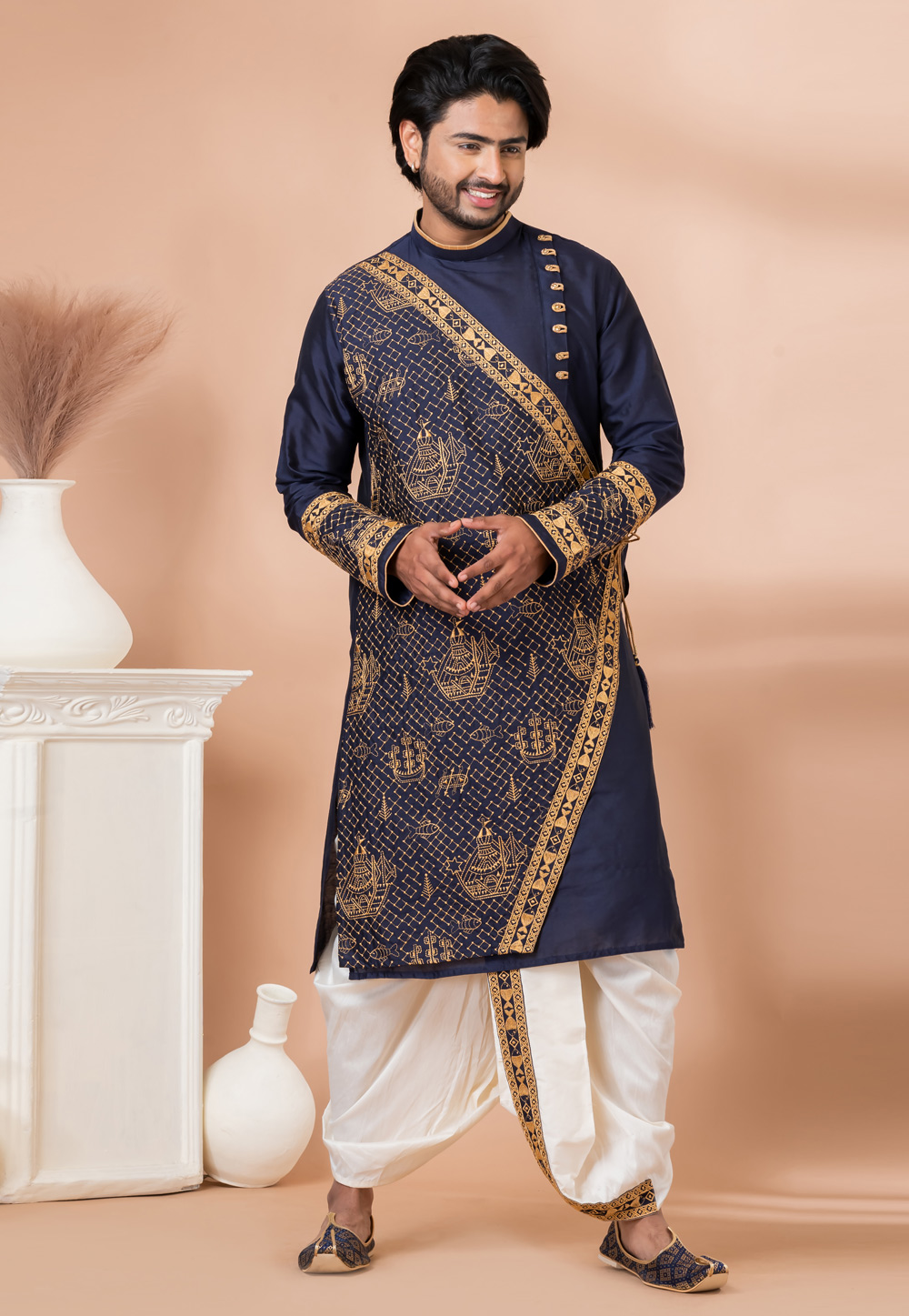 Navy Blue Viscose Dhoti Kurta 282519
