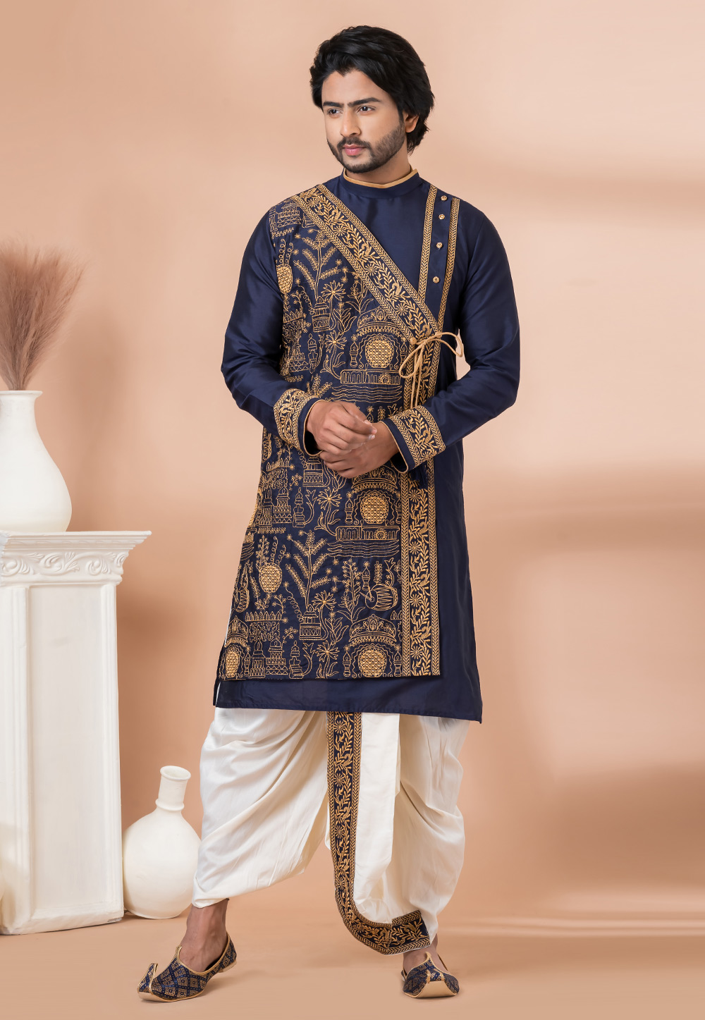 Navy Blue Viscose Dhoti Kurta 282521