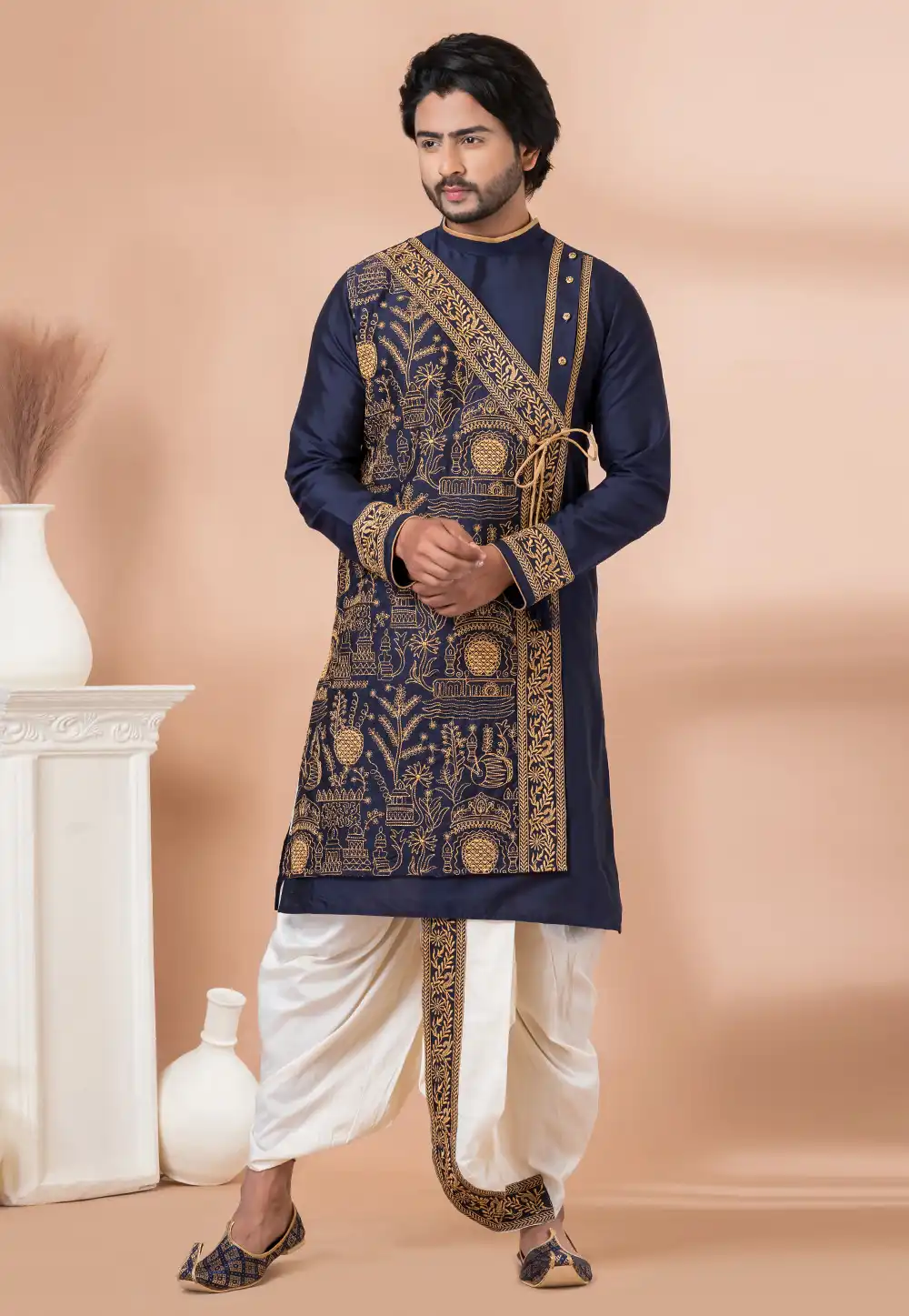 Navy Blue Viscose Dhoti Kurta 282521