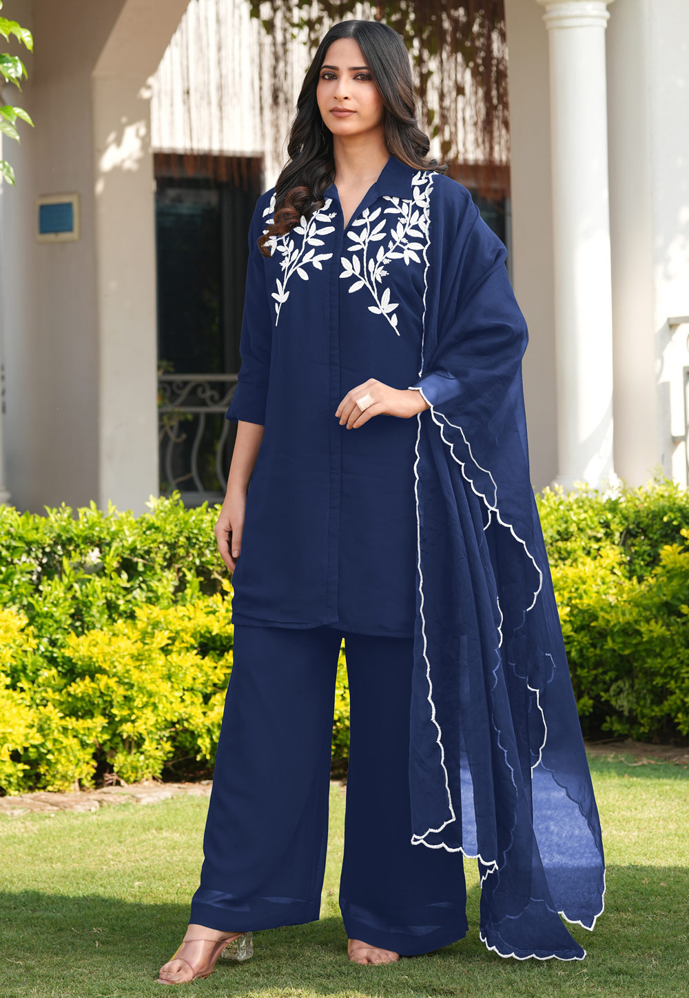 Navy Blue Viscose Georgette Readymade Pakistani Suit 325079