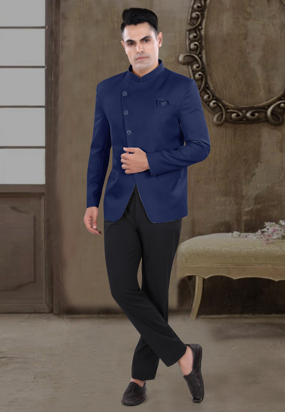 Navy Blue Viscose Jodhpuri Suit 306401