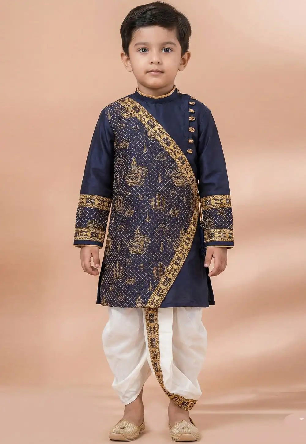 Navy Blue Viscose Kids Dhoti Kurta 321958