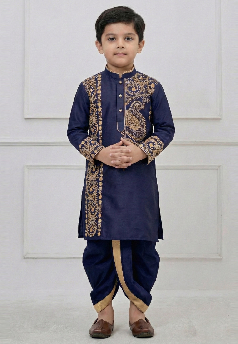 Navy Blue Viscose Kids Dhoti Kurta 323706