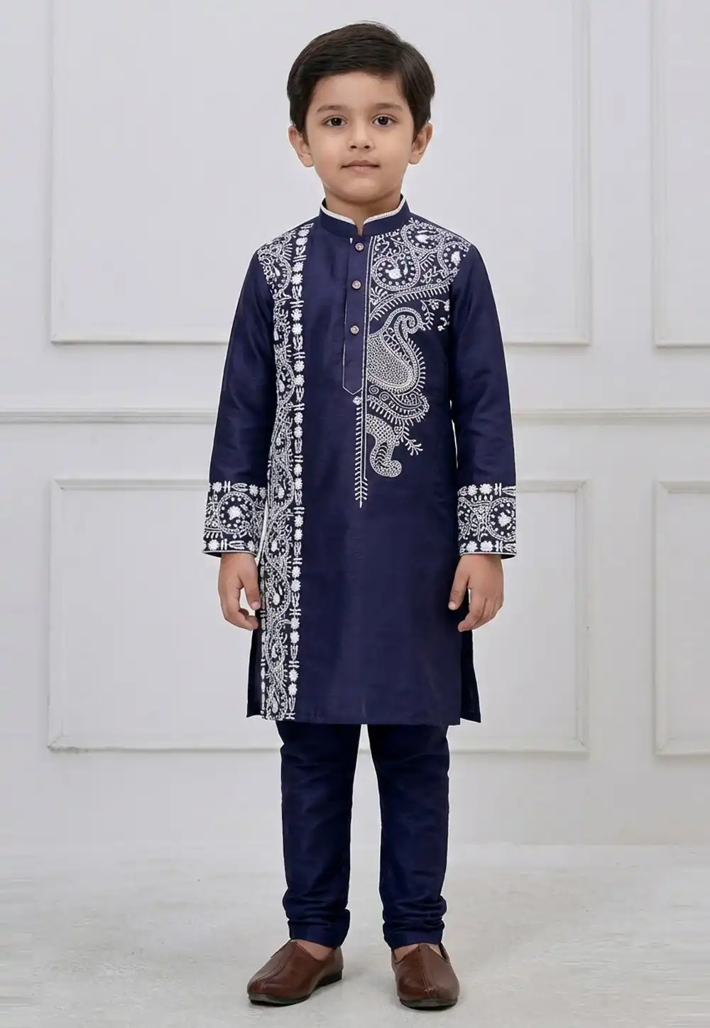Navy Blue Viscose Kids Kurta Pajama 323701