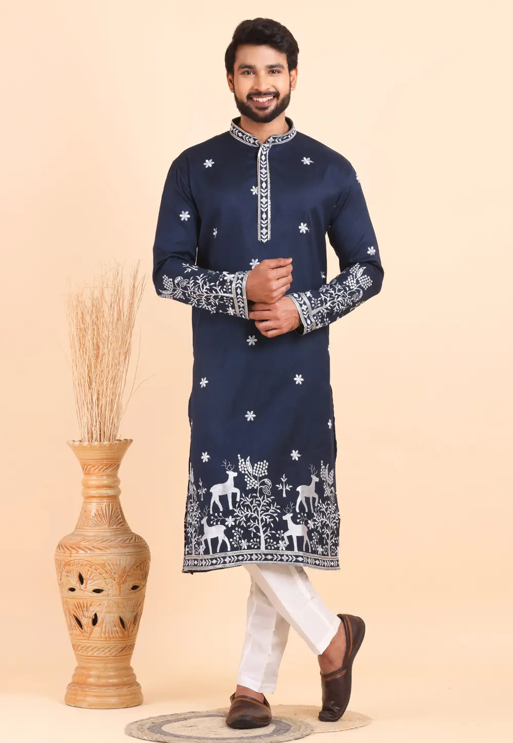 Navy Blue Viscose Kurta Pajama 333633
