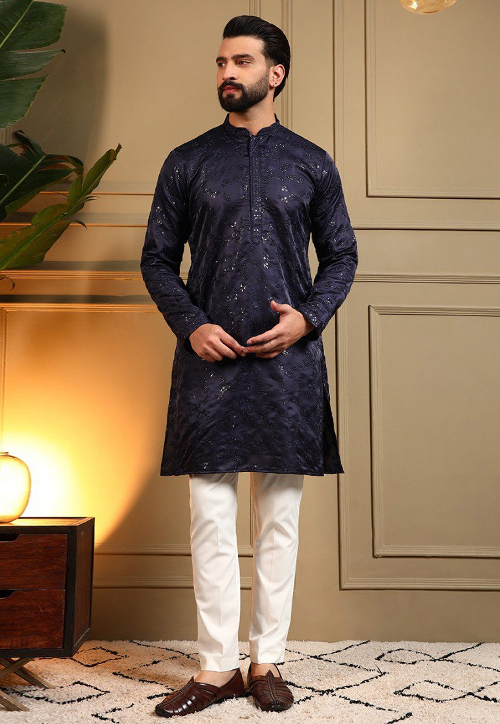 Navy Blue Viscose Kurta Pajama 325868