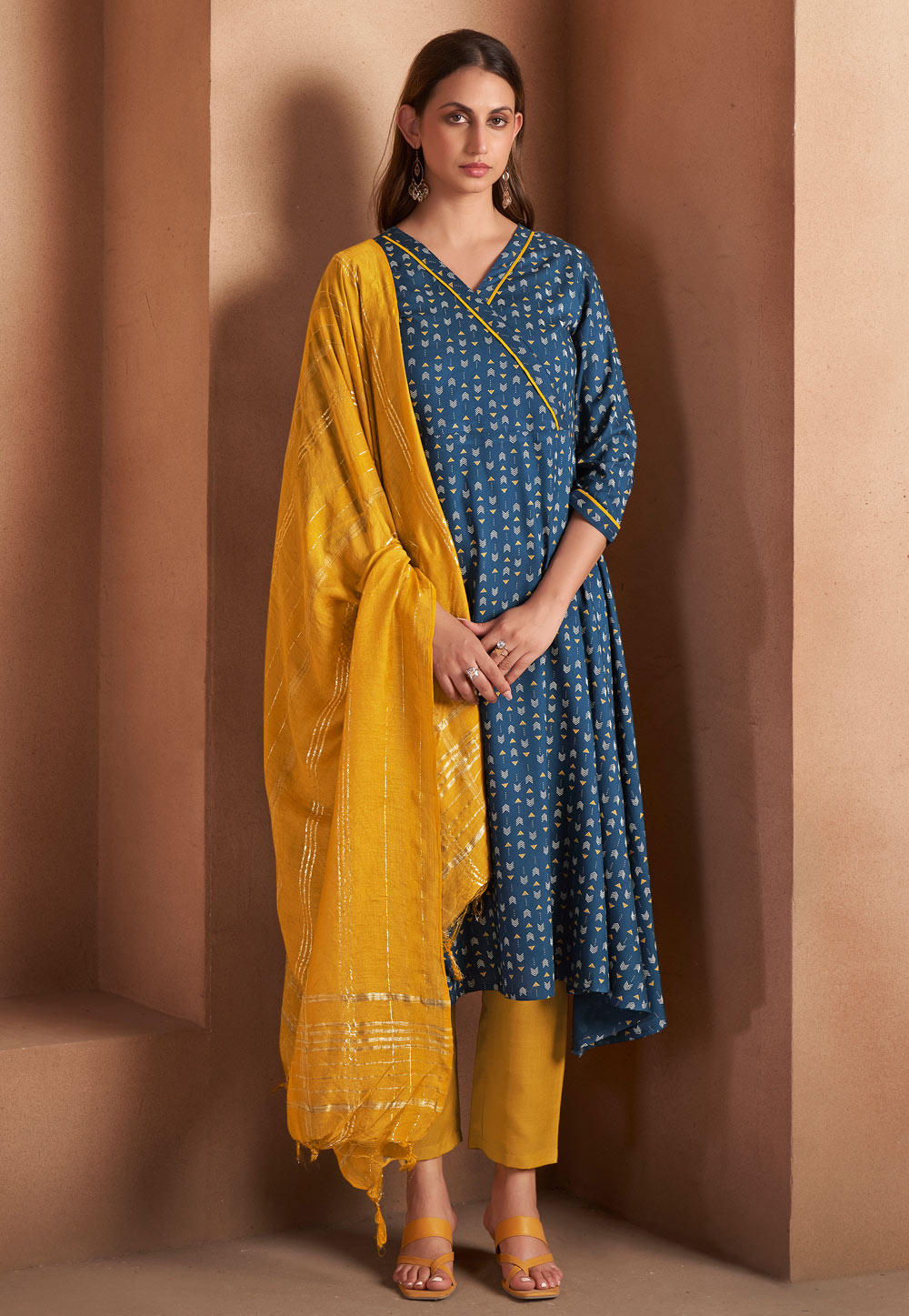 Navy Blue Viscose Rayon Readymade Anarkali Suit 321806