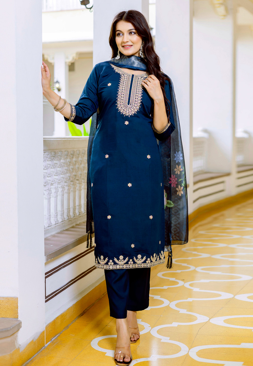 Navy Blue Viscose Readymade Pakistani Suit - Indian Cloth Store Navy Blue Viscose Readymade Pakistani Suit - Indian Cloth Store