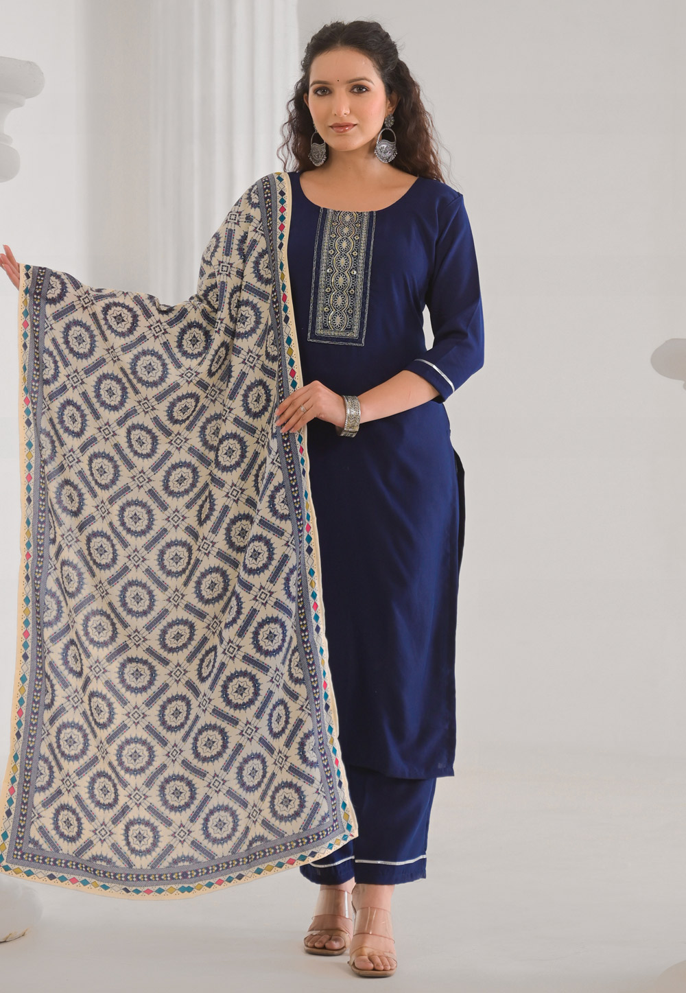 Navy Blue Viscose Readymade Pakistani Suit 308035