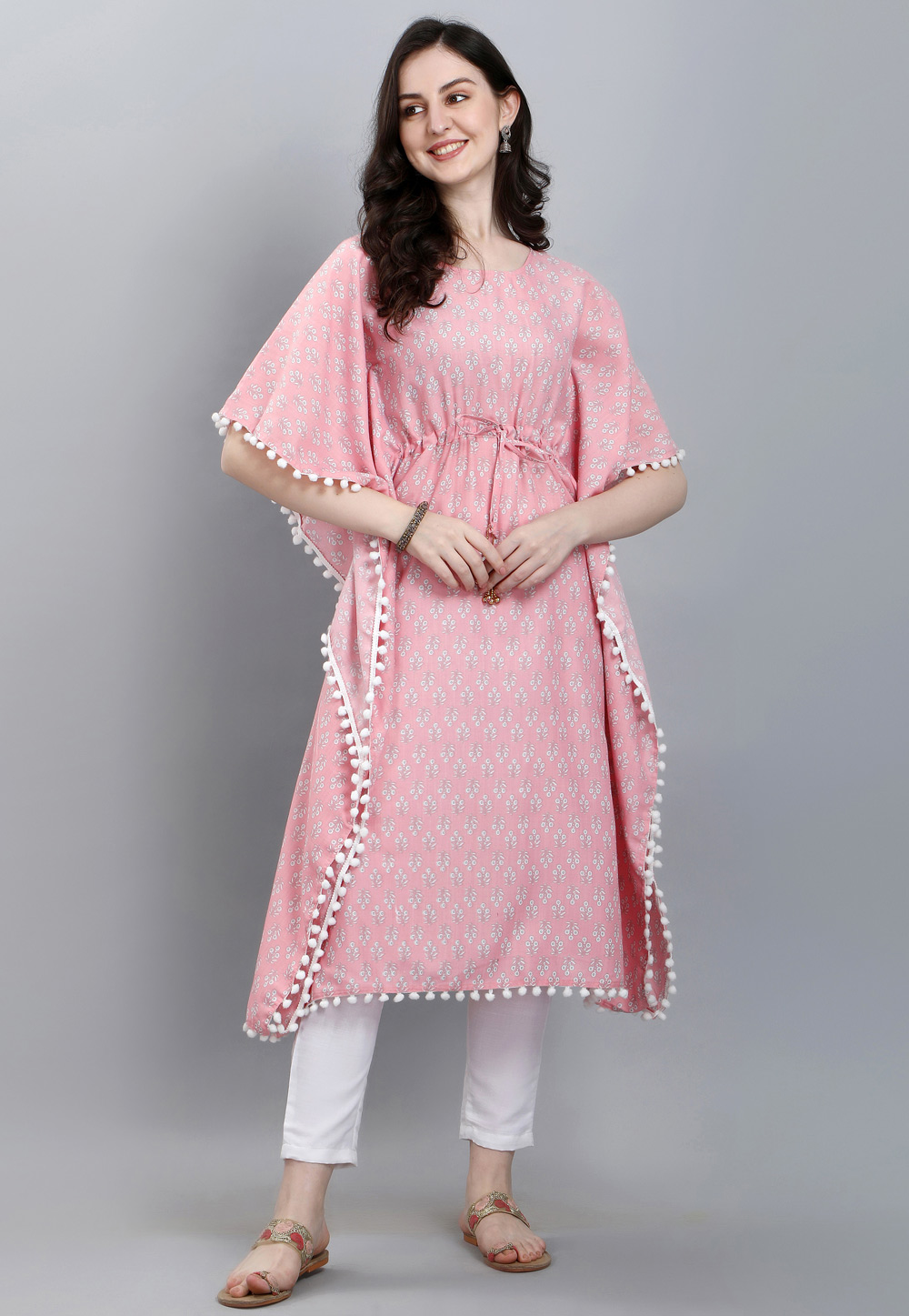 Pink Cotton Readymade Kaftan 258415