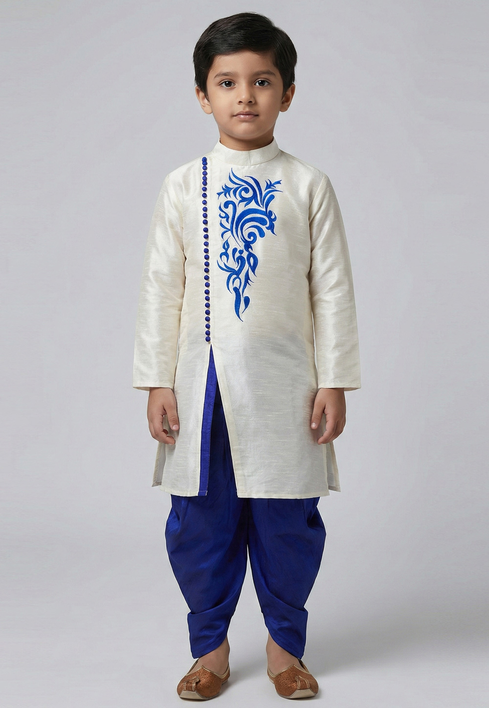 Off White Art Silk Kids Dhoti Kurta 324578