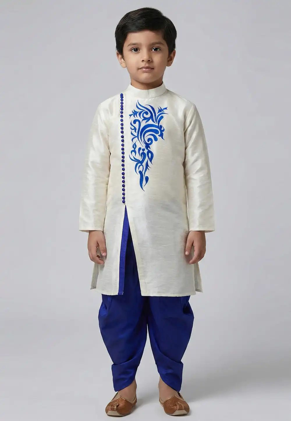 Off White Art Silk Kids Dhoti Kurta 324578
