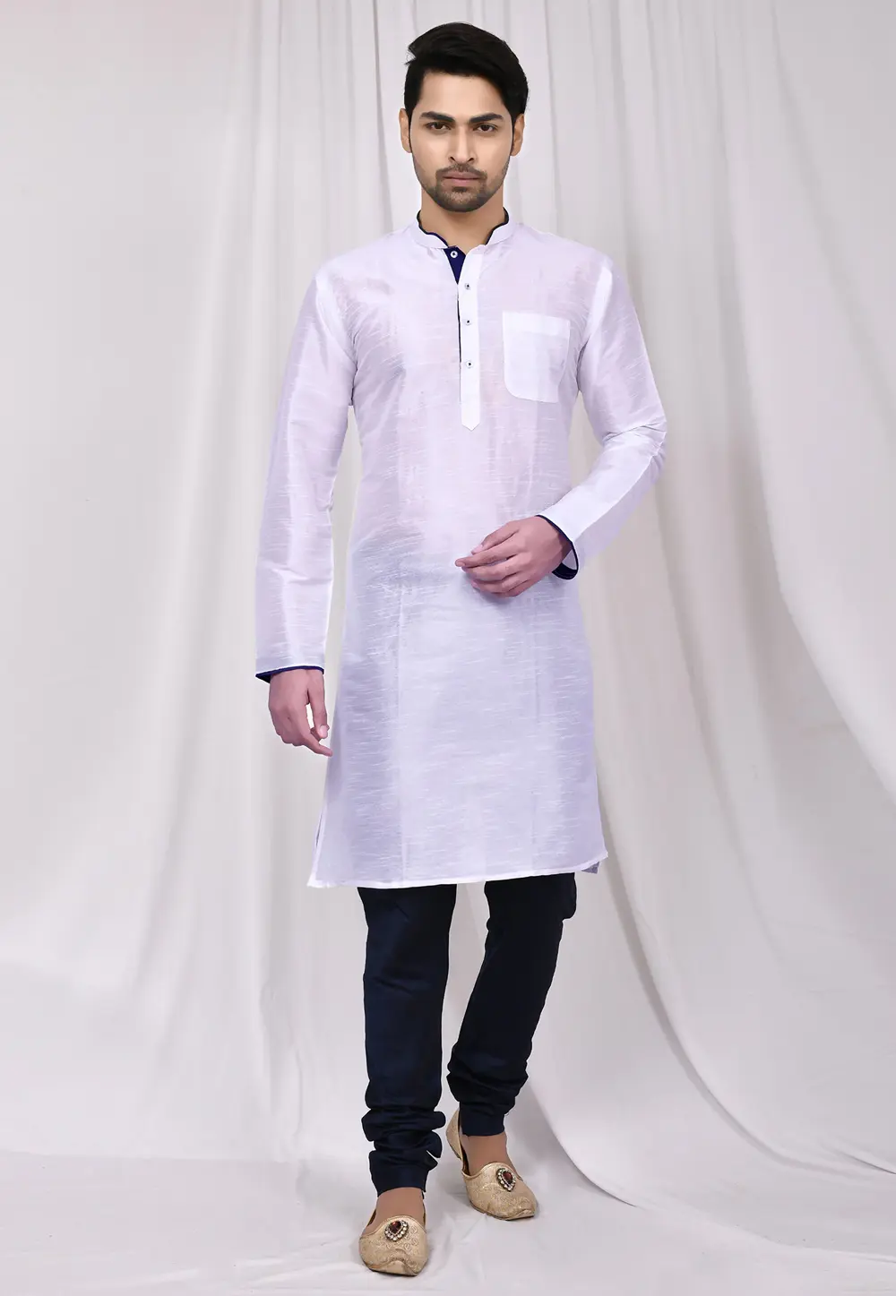 Off White Art Silk Kurta Pajama 300255