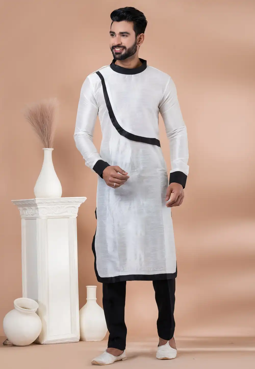 Off White Banarasi Kurta Pajama 283126