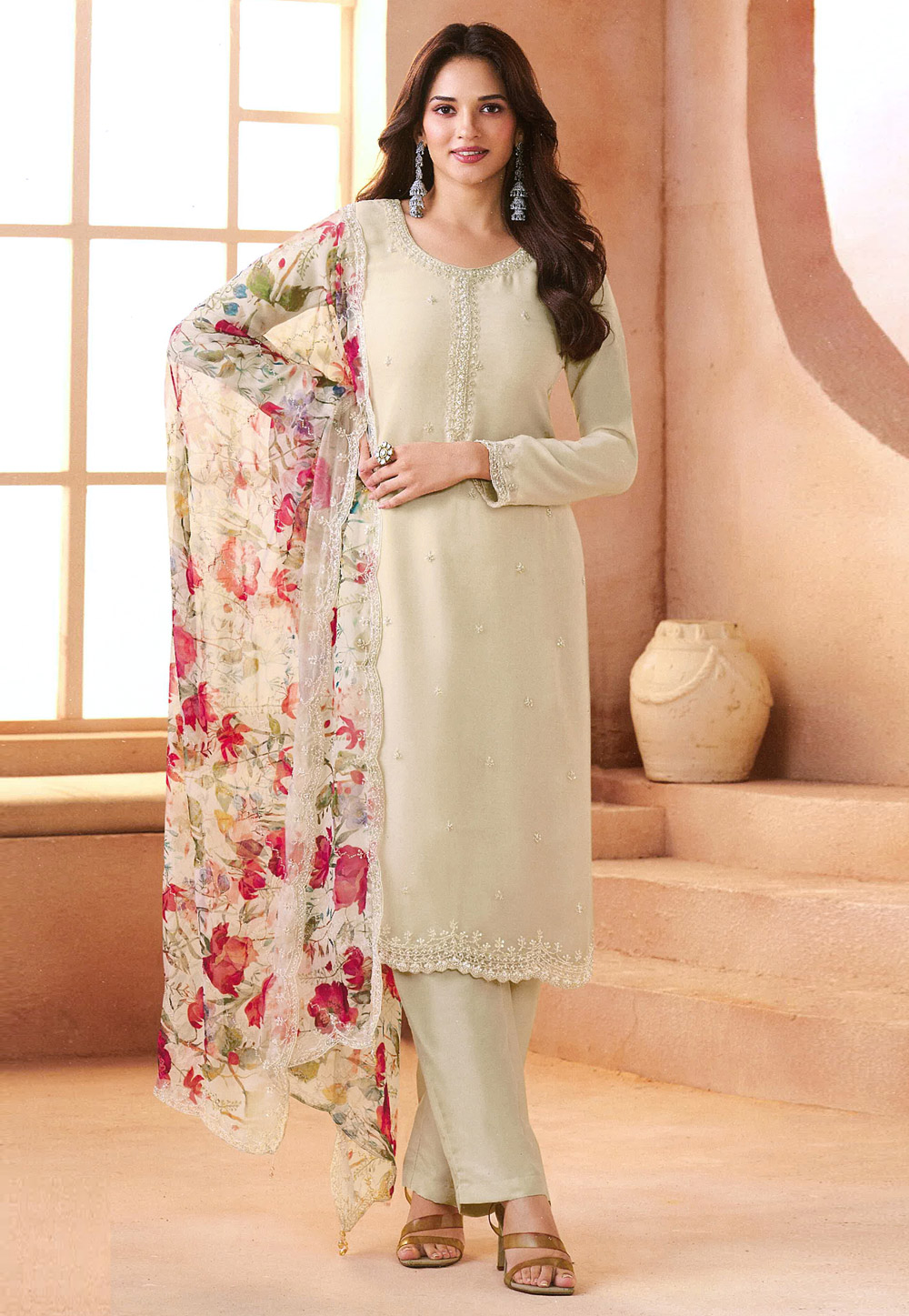 Off White Chiffon Pakistani Suit 326435