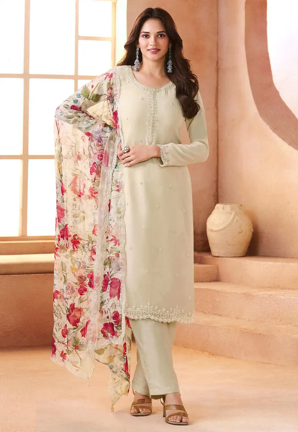 Off White Chiffon Pakistani Suit 326435