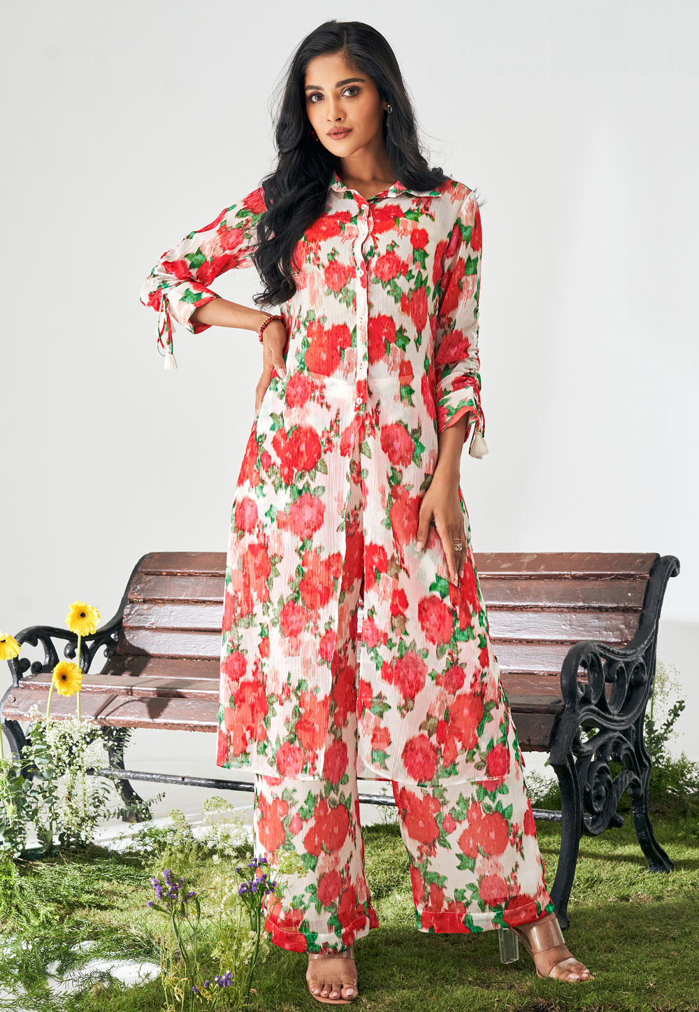 Off White Chiffon Printed Co-Ords Set 322670