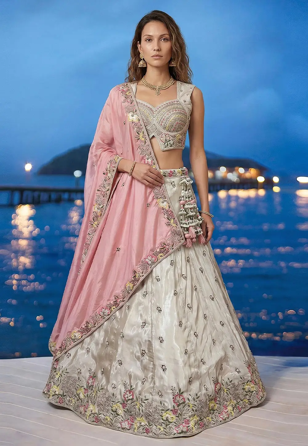 Off White Chinon Lehenga Choli 332964