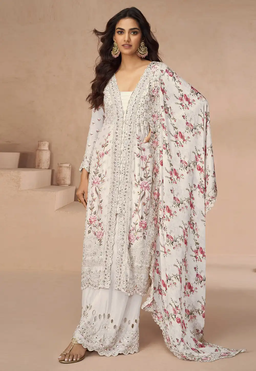 Off White Chinon Pakistani Suit 314608