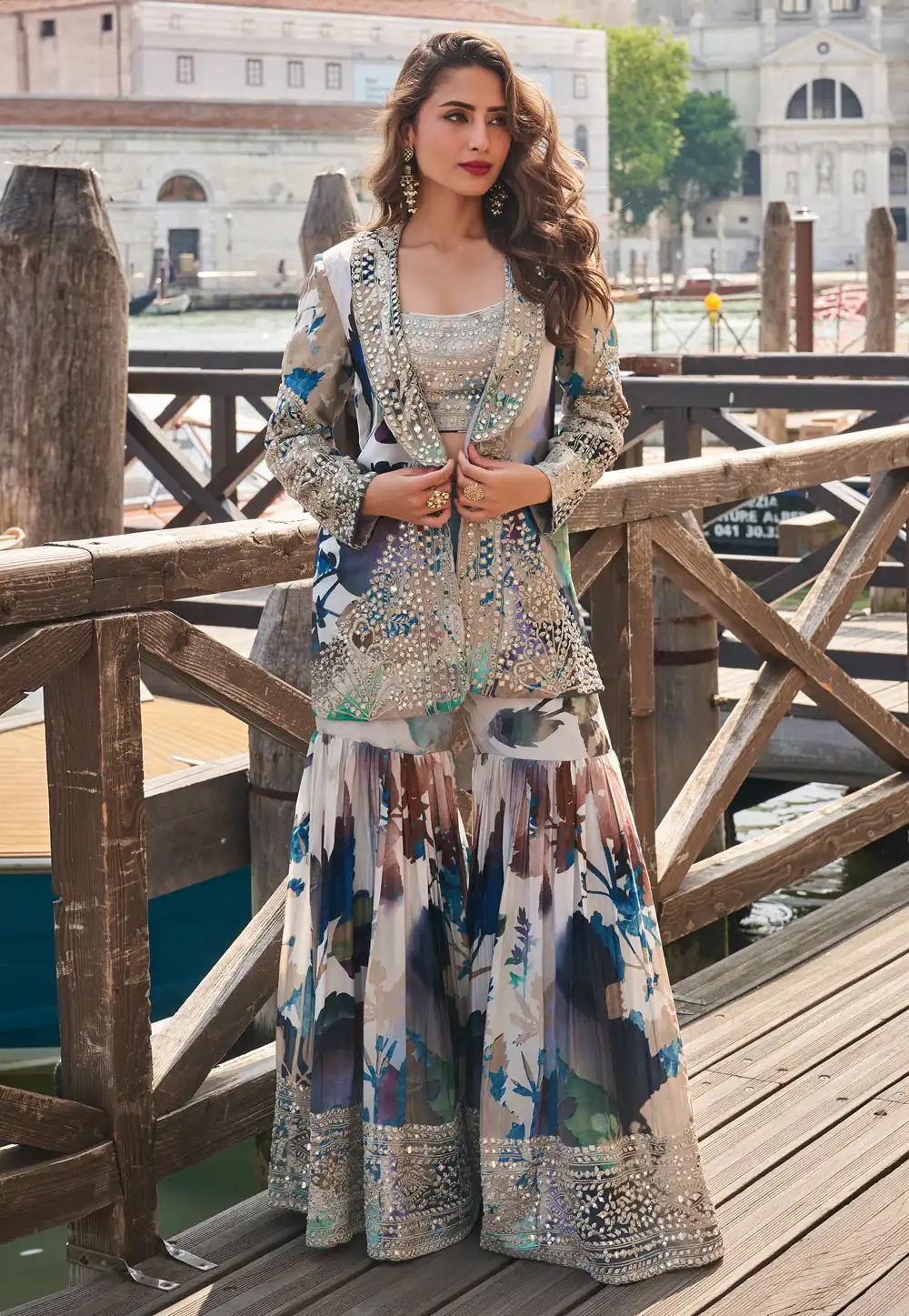 Off White Chinon Silk Sharara Suit 321157