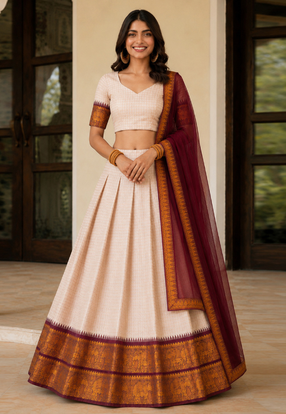 Off White Cotton Circular Lehenga Choli 329219