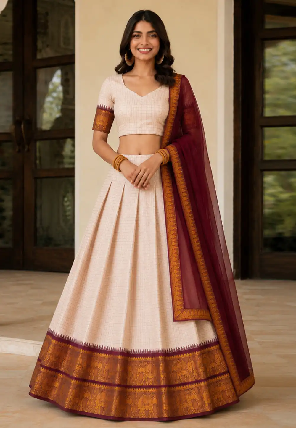 Off White Cotton Circular Lehenga Choli 329219