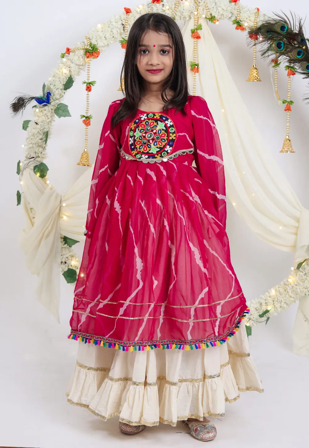 Off White Cotton Girls Navratri Lehenga Choli 335709