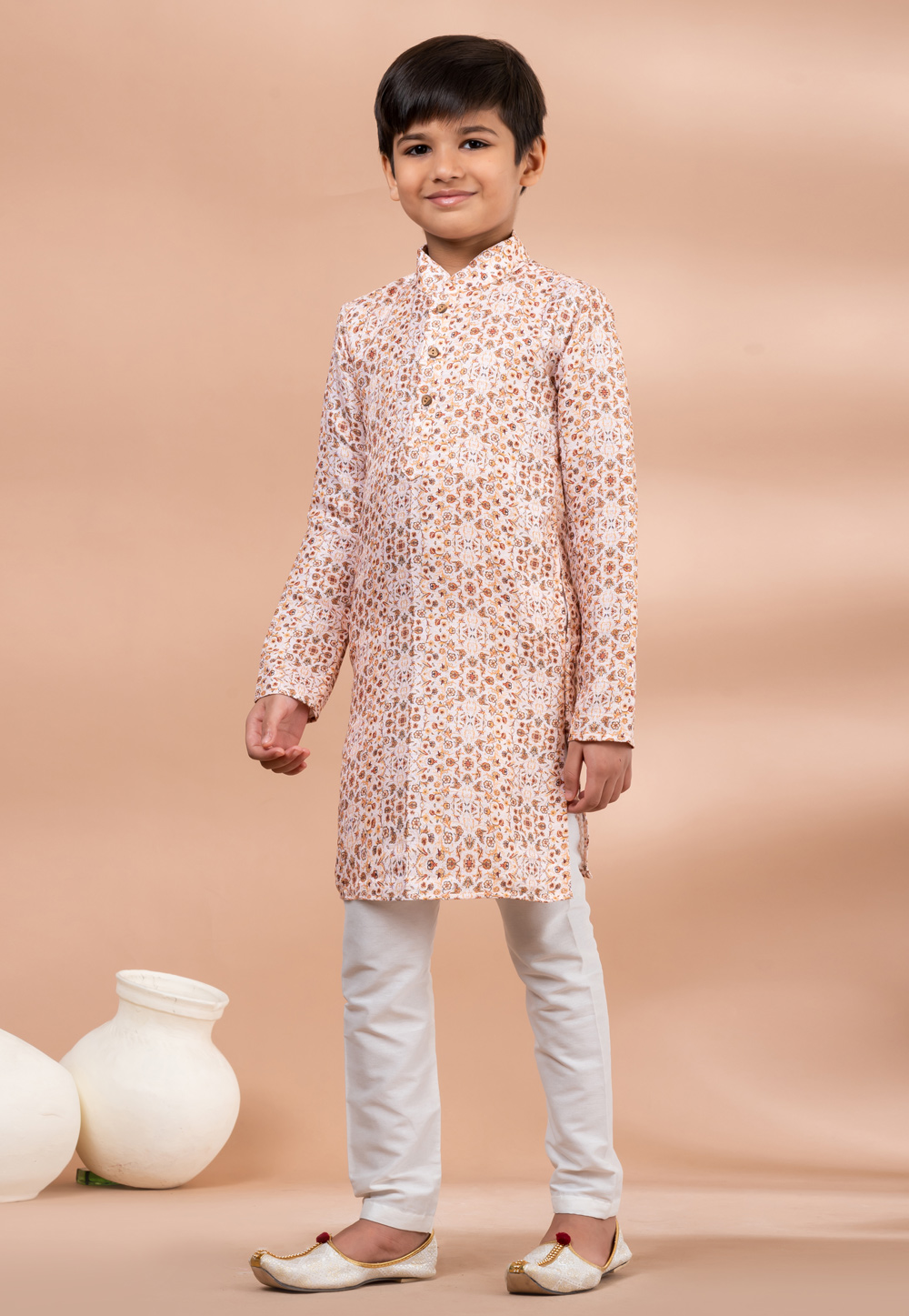 Off White Cotton Kids Kurta Pajama 284130