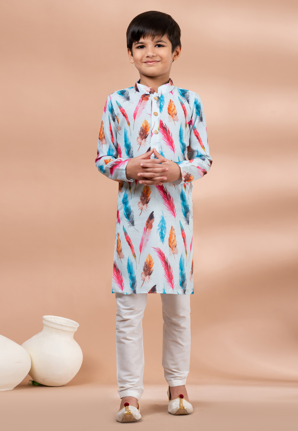 Off White Cotton Kids Kurta Pajama 284136