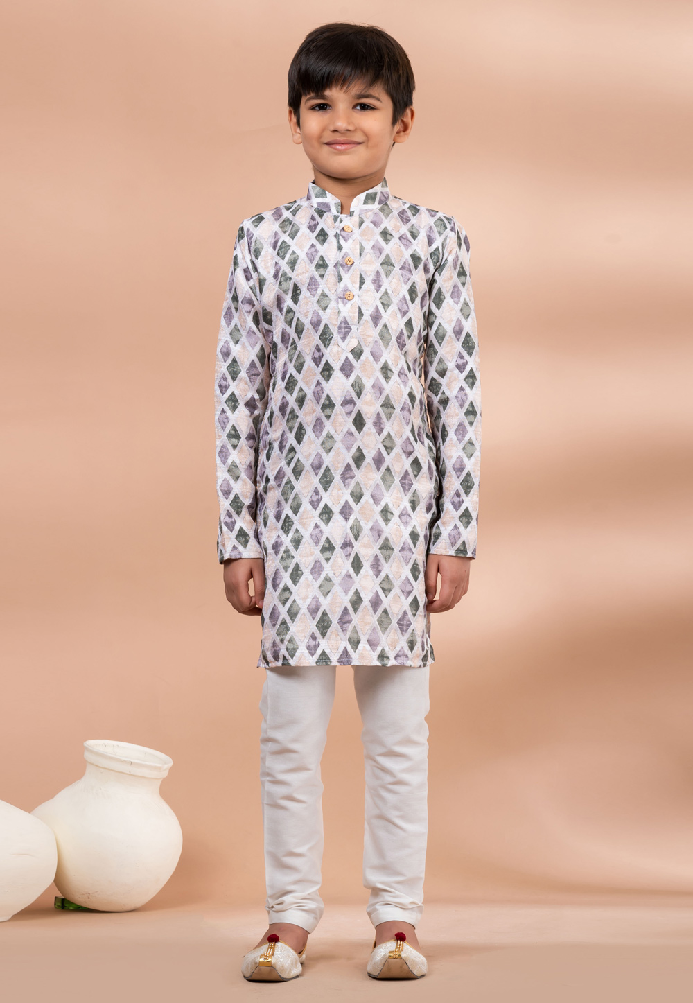 Off White Cotton Kids Kurta Pajama 284140