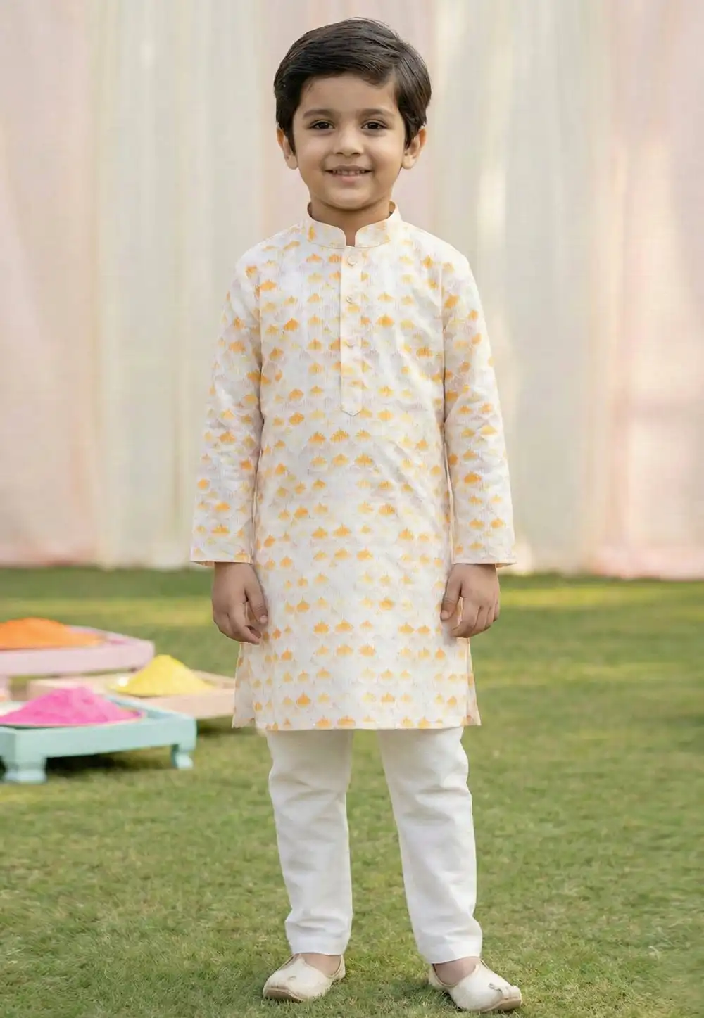 Off White Cotton Kids Kurta Pajama 325138