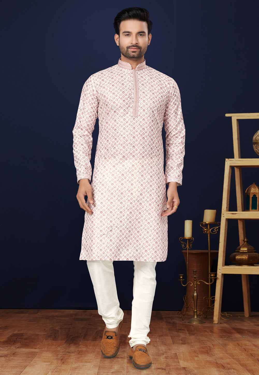 Off White Cotton Kurta Pajama 284489