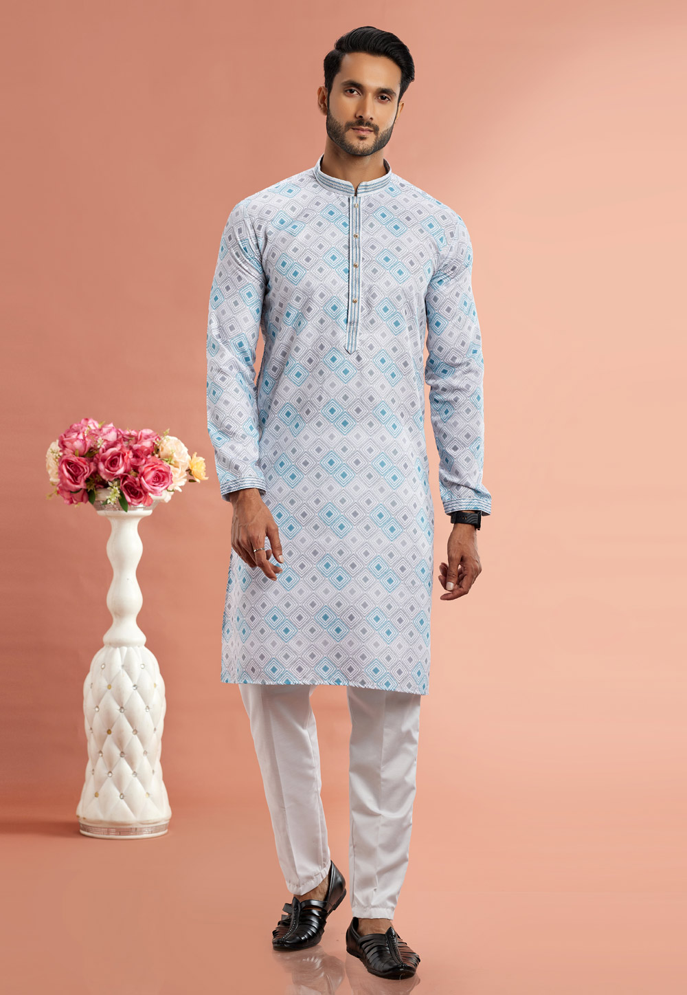 Off White Cotton Kurta Pajama 283331