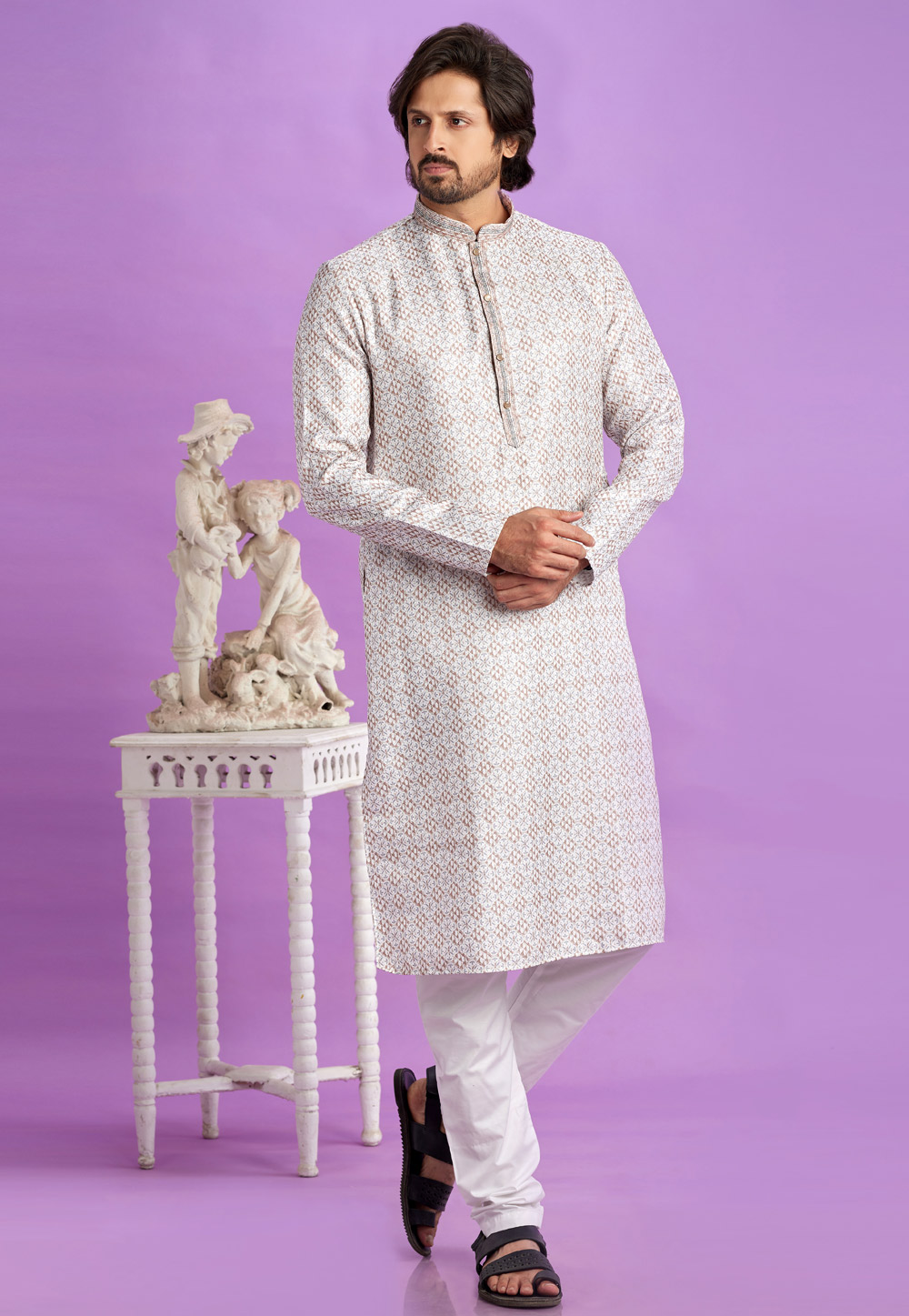 Off White Cotton Kurta Pajama 283336