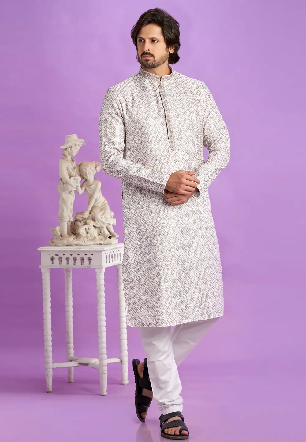 Off White Cotton Kurta Pajama 283336