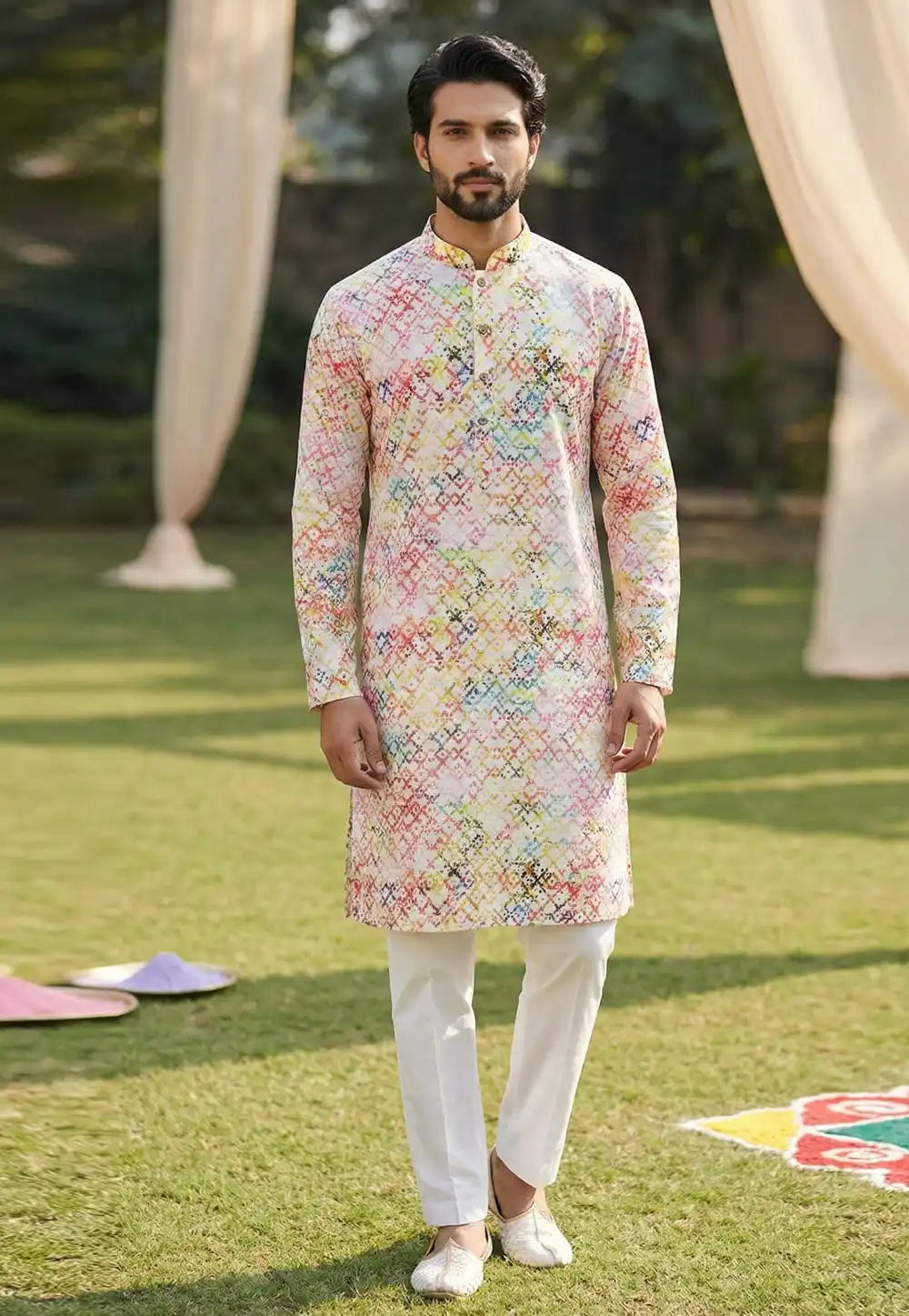 Off White Cotton Kurta Pajama 325162