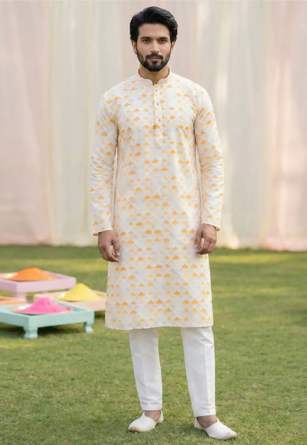Off White Cotton Kurta Pajama 325164