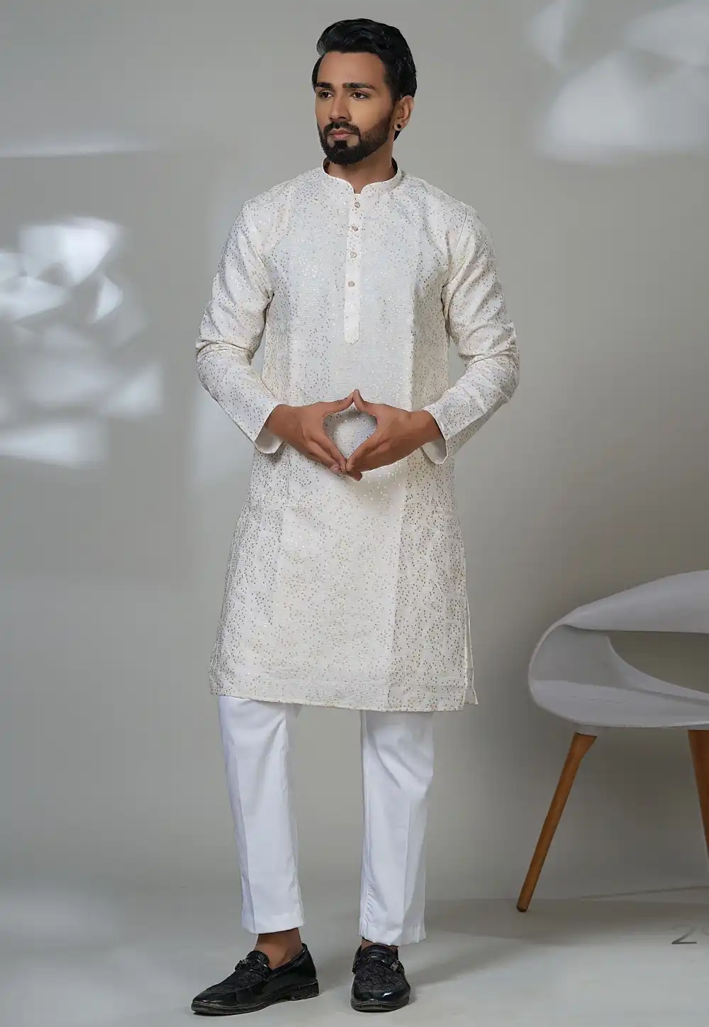 Off White Cotton Kurta Pajama 315543