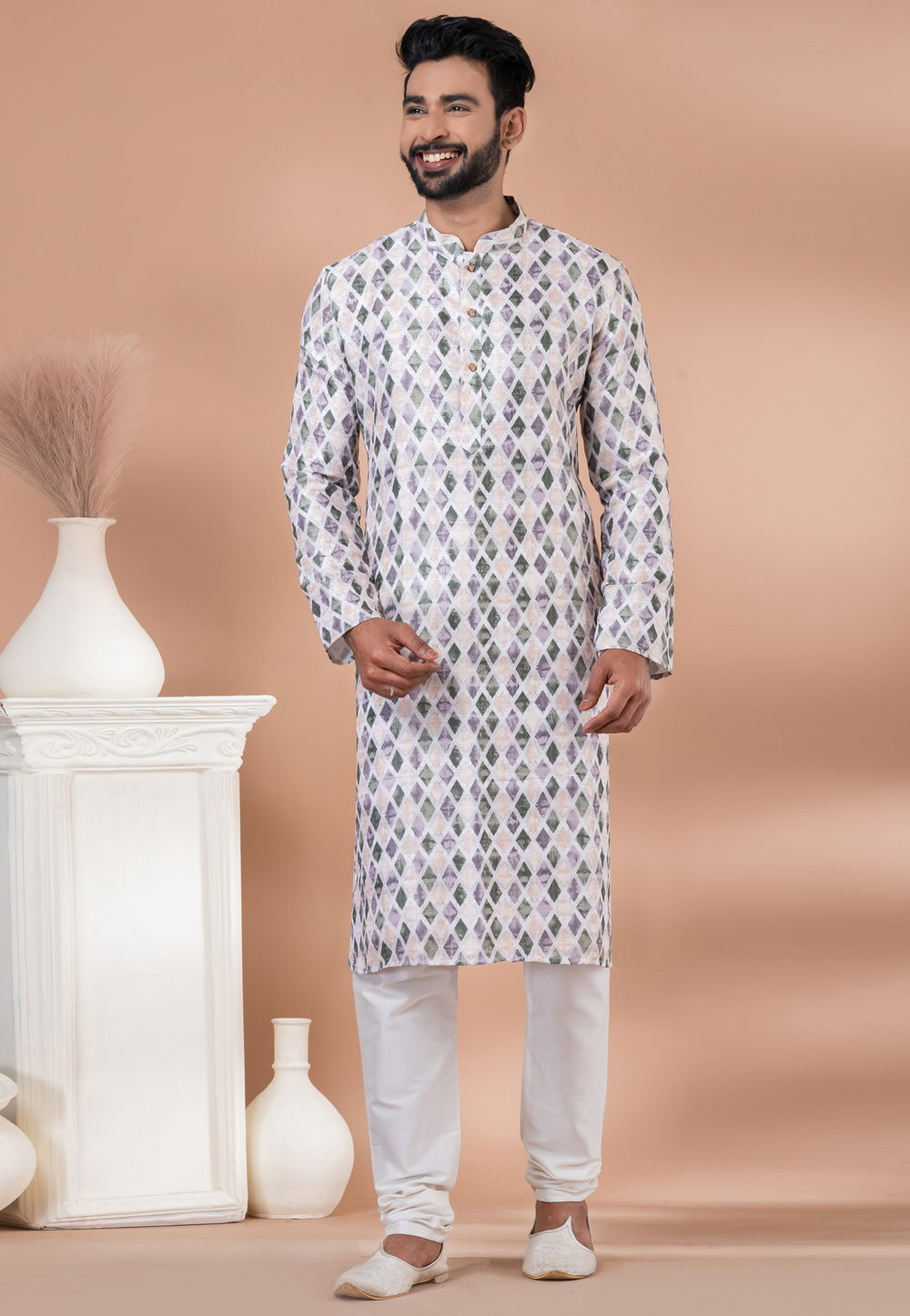 Off White Cotton Kurta Pajama 282596