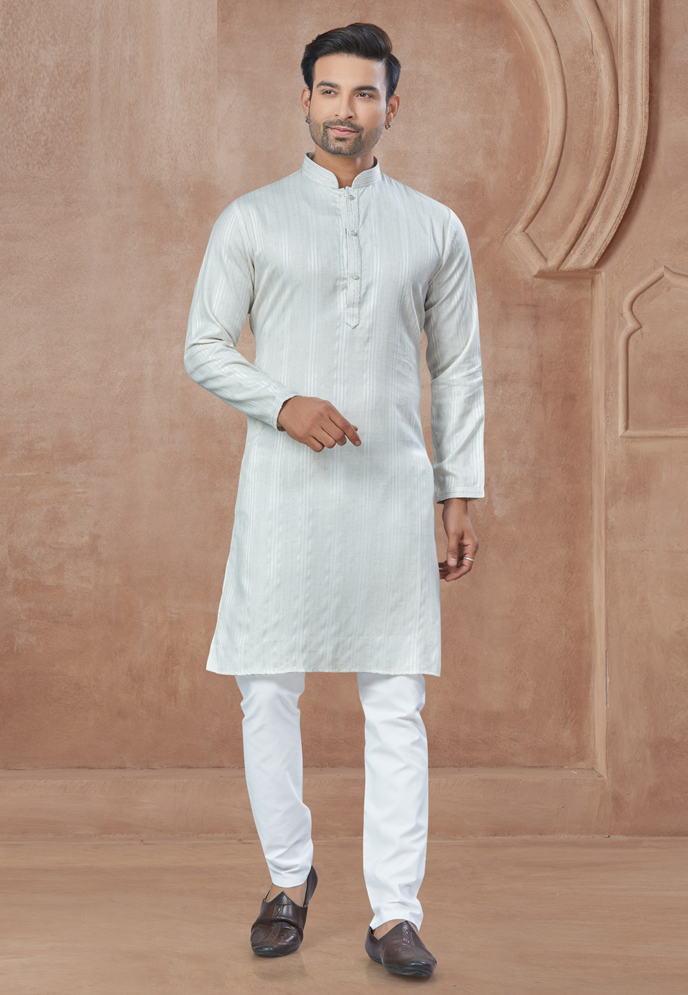 Off White Cotton Kurta Pajama 307371