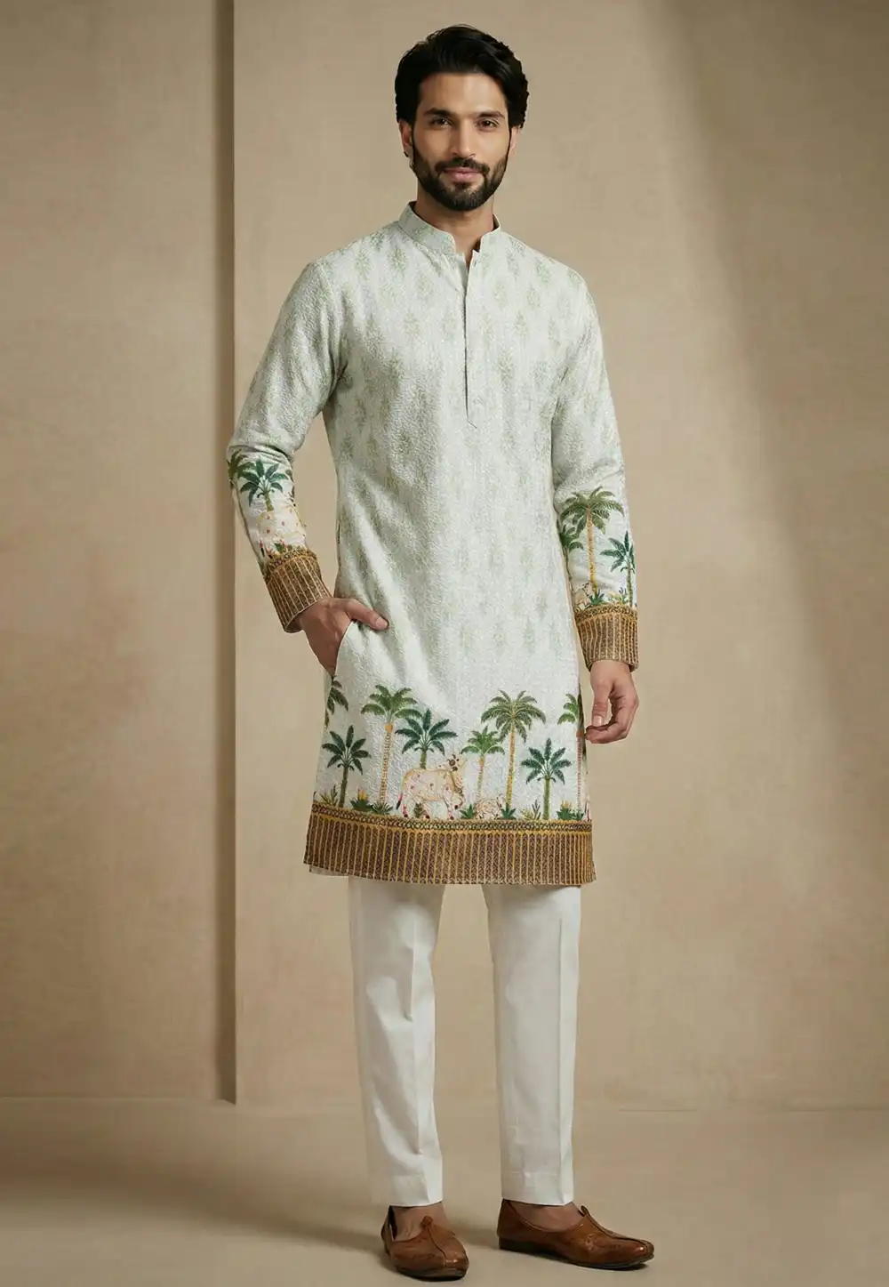 Off White Cotton Kurta Pajama 325382