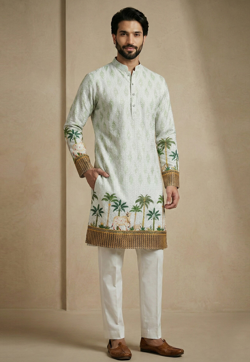 Off White Cotton Kurta Pajama 325382