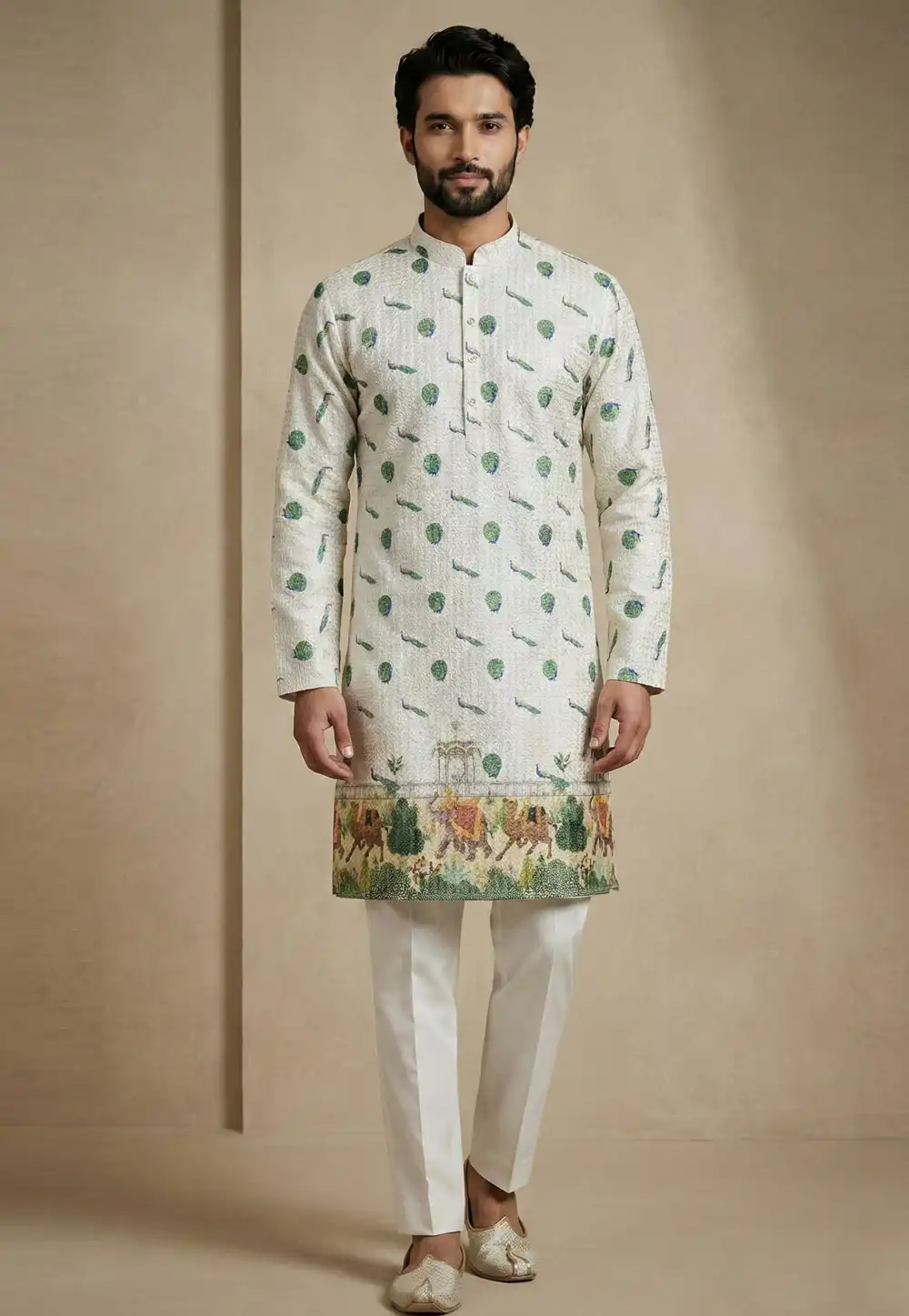 Off White Cotton Kurta Pajama 325388