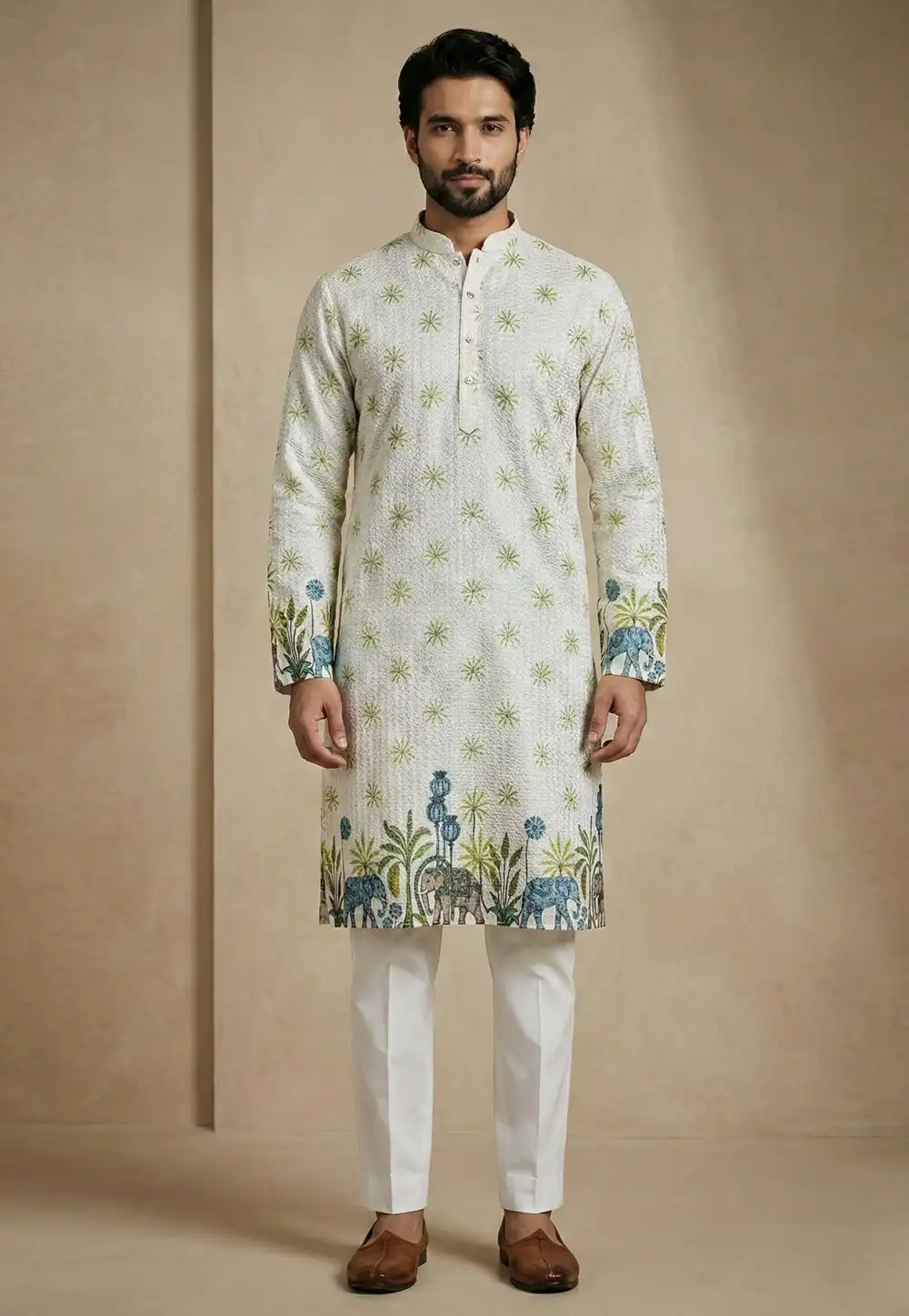 Off White Cotton Kurta Pajama 325391