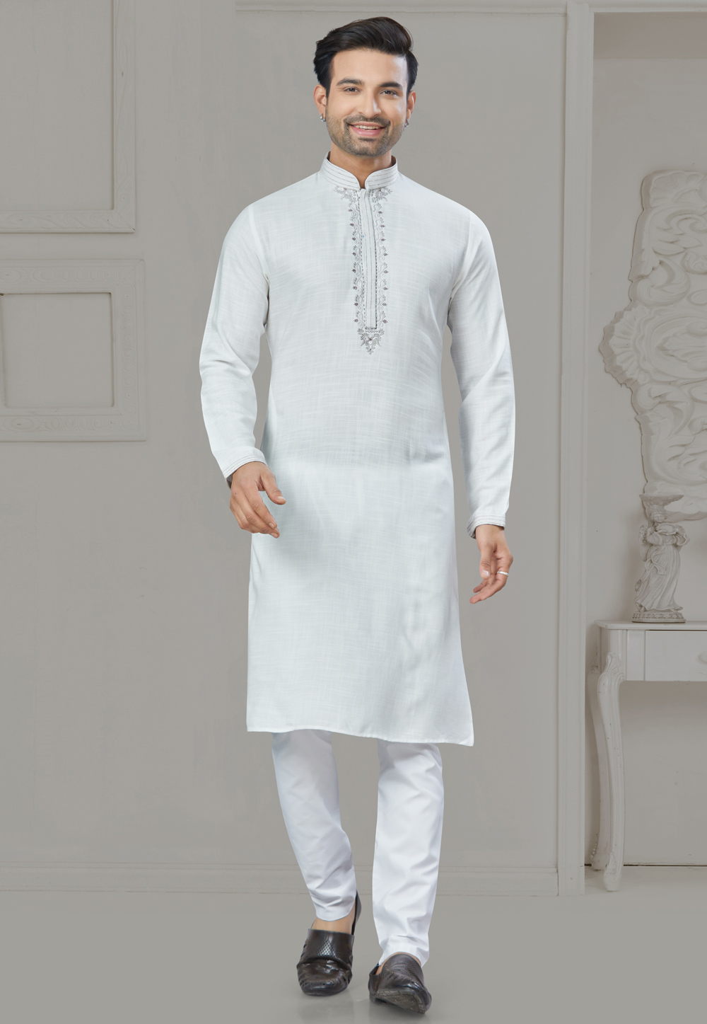 Off White Cotton Kurta Pajama 307382