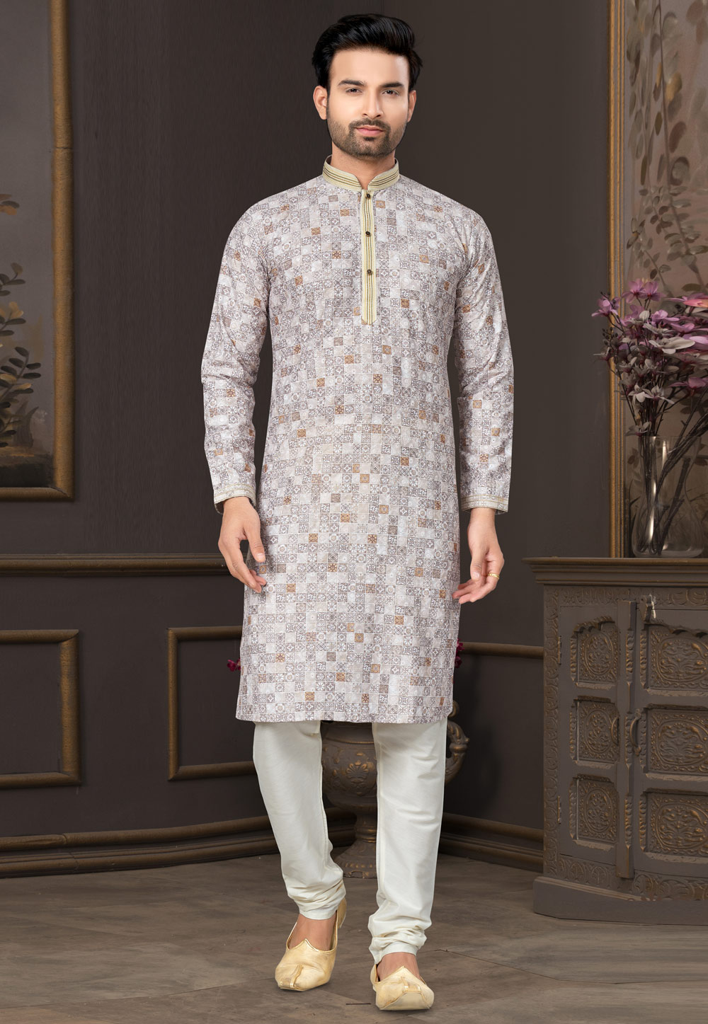 Off White Cotton Kurta Pajama 280980