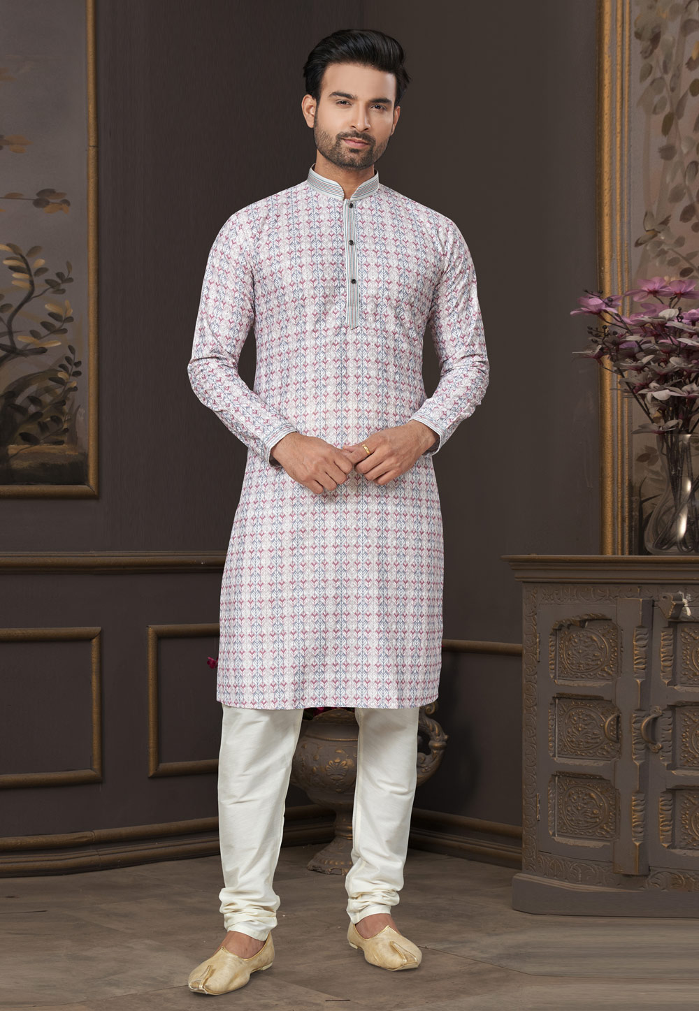 Off White Cotton Kurta Pajama 280984