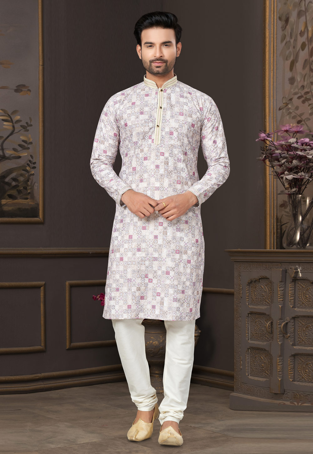 Off White Cotton Kurta Pajama 280985