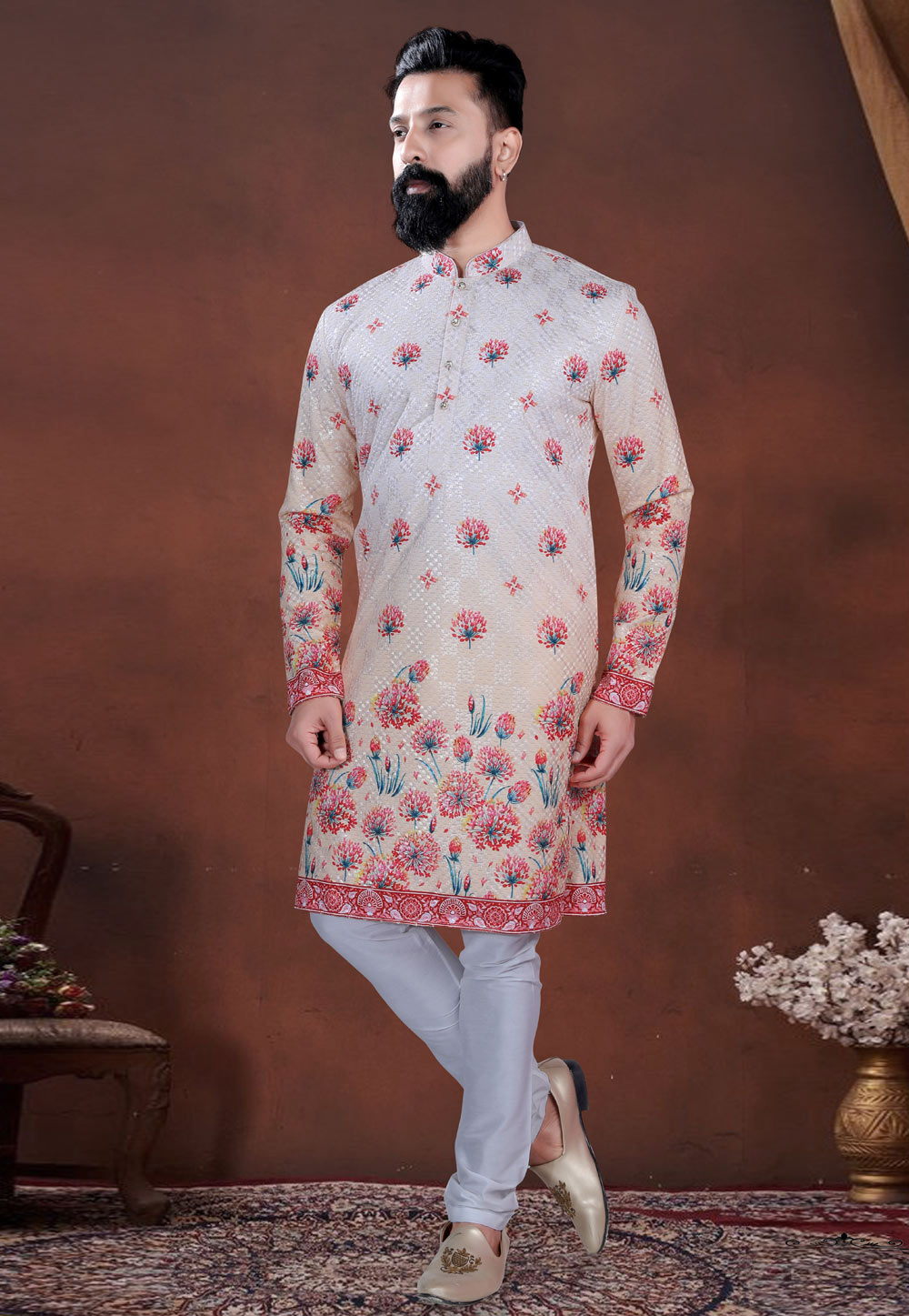 Off White Cotton Kurta Pajama 318615