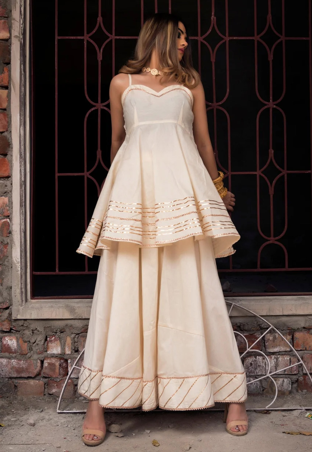 Off White Cotton Kurta Set With Palazzo 330309